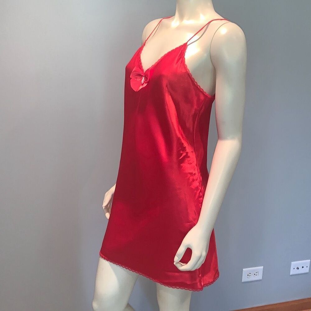 Vintage Lady Manhattan Red Satin Slip Dress with Bow Size Medium - Picture 9 of 13